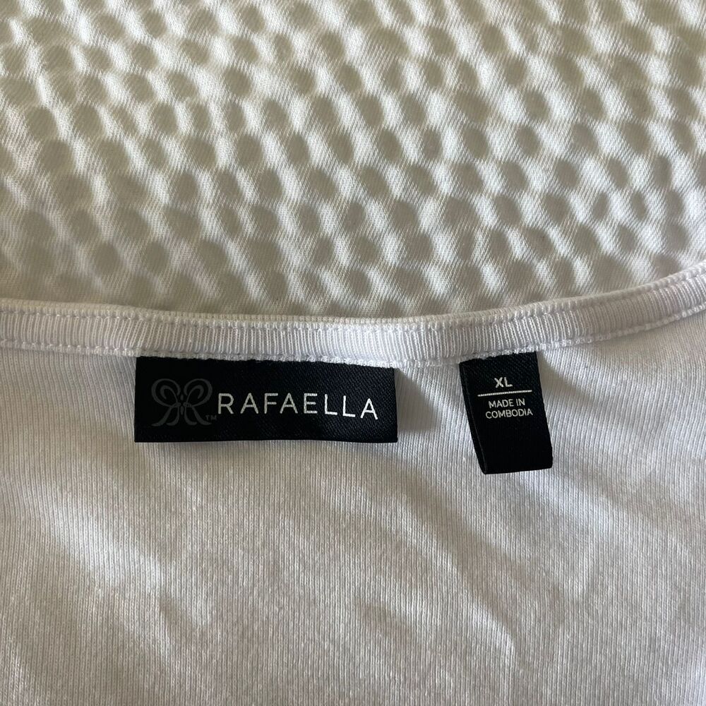 Rafaella Crochet Trim Square Neck Top XL Extra Large White Short Sleeve Blouse - Picture 4 of 8